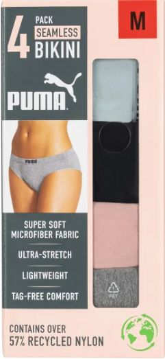 PUMA Ladies’ Seamless Bikini, 4-pack Small - Retail $11.99