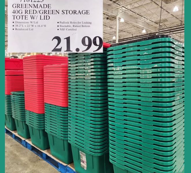 40G Red and Green Storage Tote -  Retail $21.99