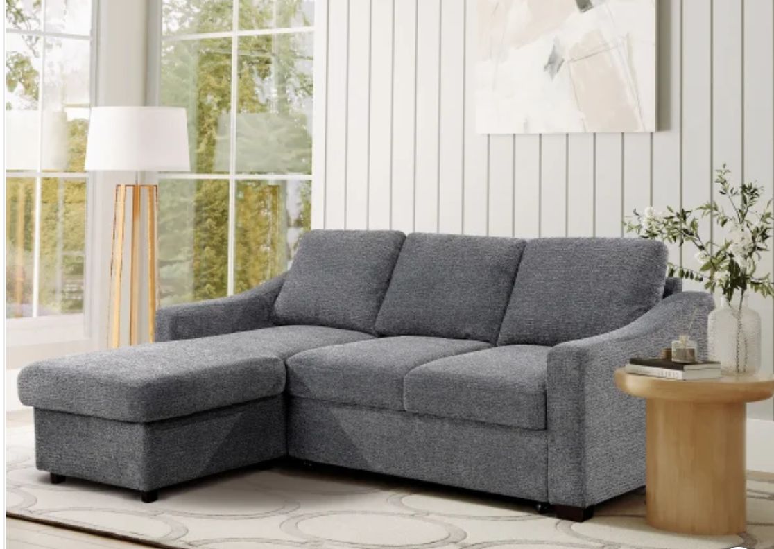 Coddle Aria Fabric Sleeper Sofa with Reversible Chaise and Storage ,Retail $1249.99$