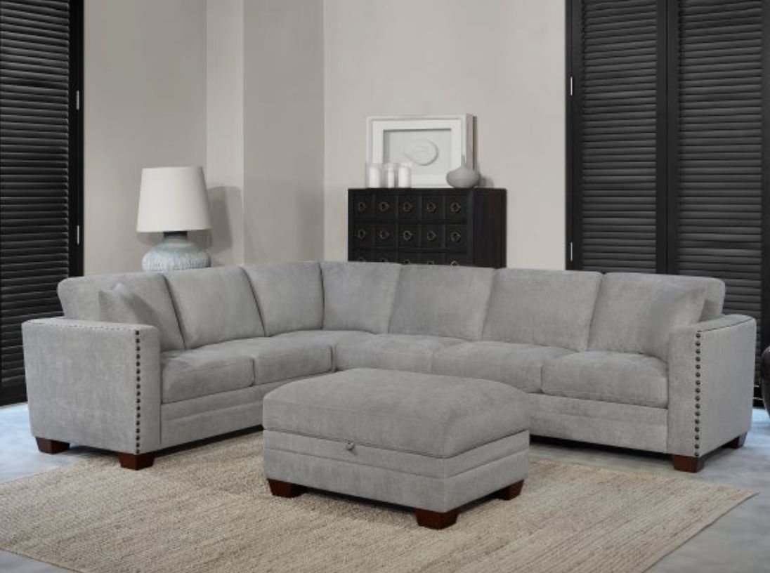 Selena Fabric Sectional with Storage Ottoman, Retail $999.99