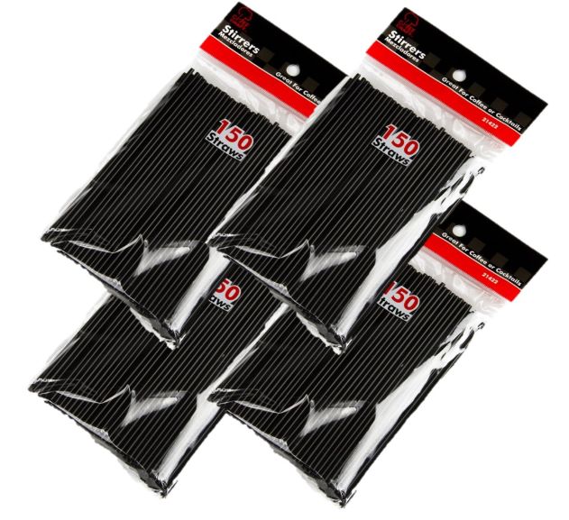 Chef Craft Select Plastic Cocktail or Coffee Stirrer Straws 5 Inch 150 Piece Set Black- Retail $1.52
