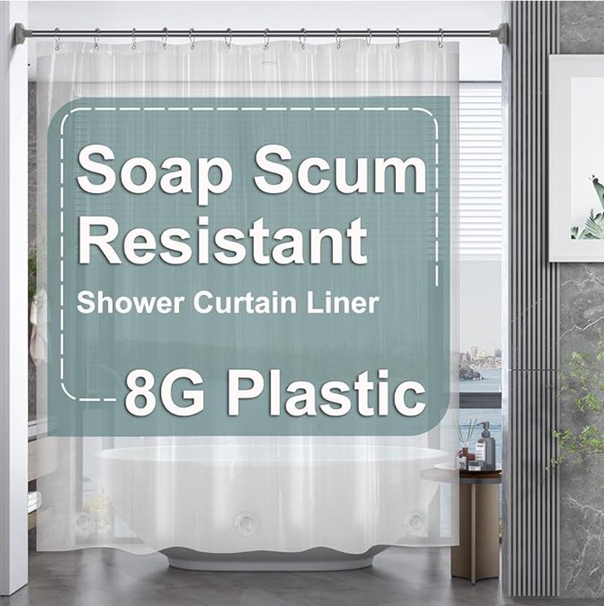 AmazerBath Crystal Clear Shower Curtain Plastic, Heavy Duty Shower Curtain 72x72, Thick Shower Curtain Jelly Touch, PEVA Shower Curtains for Bathroom with 3 Big Weighted Stones and 12 Grommets - Retai
