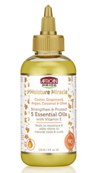 African Pride Moisture Miracle Oil Essential 5 Vitamin Oil 4oz Curly Coily Hair - Retail $5.99