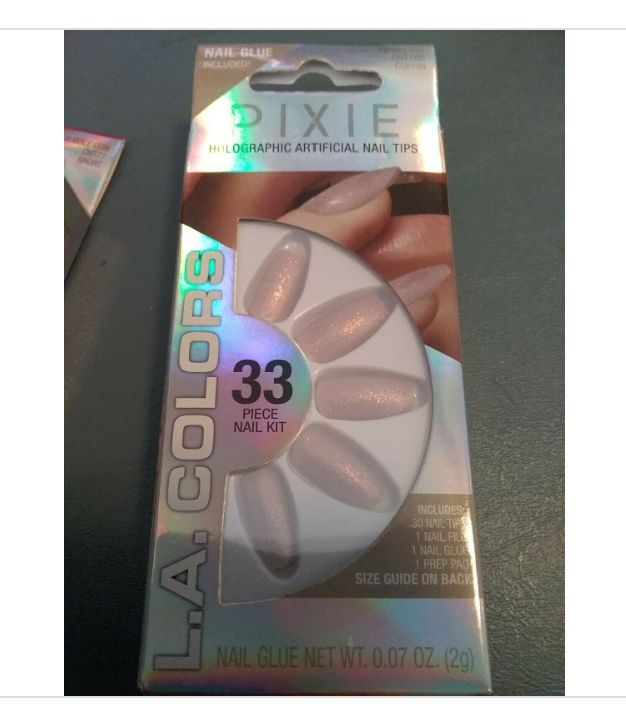 LA Colors Pixie Holographic Artificial Nail Tips &amp; Glue 33 Ct-Retail-$ 12.95