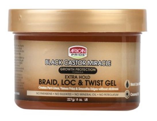 African Pride Black Castor Miracle Extra Hold Braid Loc and Twist Gel 8oz 8oz - Retail $7.48