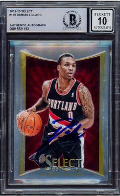 Sport Card Damian Lillard Autographed 2012-13 Panini Select Rookie Card, Retail $349.00