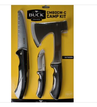 BUCK Knives Camp Kit Folding Saw, Fixed Blade Knife with Sheath, Axe with Sheath-Retail-$ 49.99