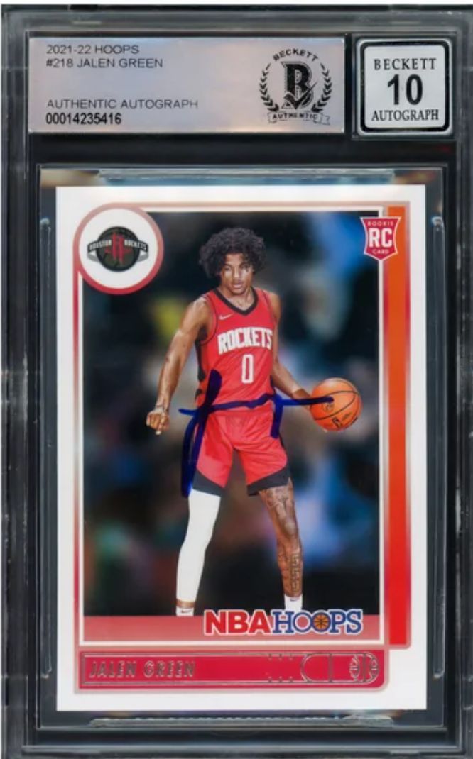 Sport card Jalen Green Autographed 2021-22 NBA Hoops Rookie Card #218 Retail$229.