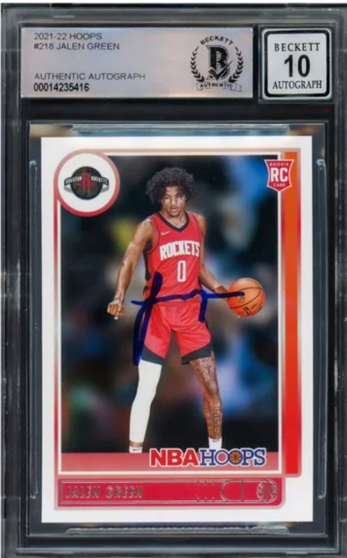 Sport card Jalen Green Autographed 2021-22 NBA Hoops Rookie Card #218 Retail$229.