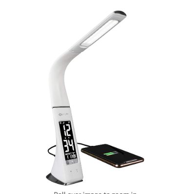 OttLite Thrive LED Sanitizing Desk Lamp with Clock and USB Charging - Eliminates up to 99.9% of Bacteria, Touch Activated, Flexible Neck, Modern Light for Reading, Crafting &amp; Office Desktop