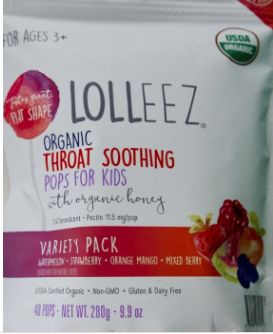 Lolleez Organic Throat Soothing Pops for Kids with Organic Honey