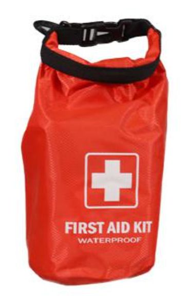 100 Pc First Aid Kit Stored in a Waterproof Red Dry Sack - Retail $23.99