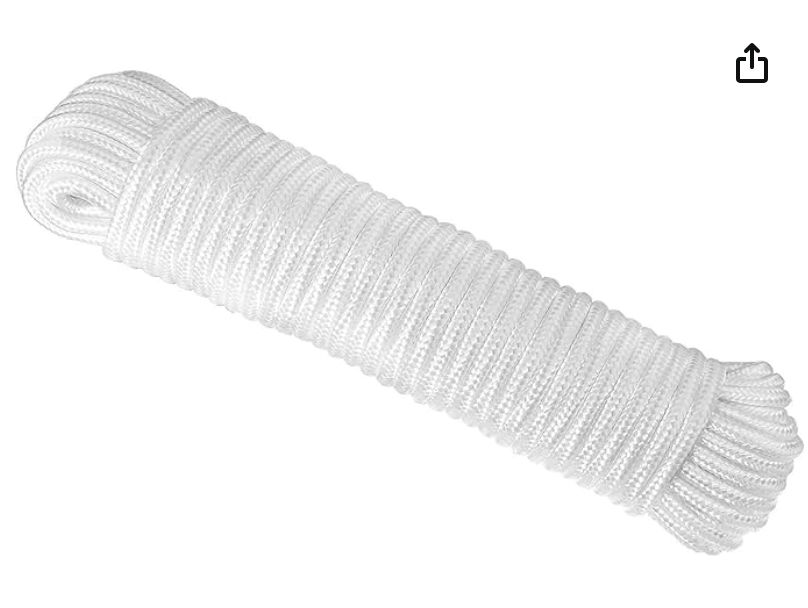 SE  80 ft. Diamond Braid Polypropylene Multi-Purpose Rope - Weather Resistant Shock Absorbent Heavy Duty Poly 7/32’’ Thick - Retail $6.99