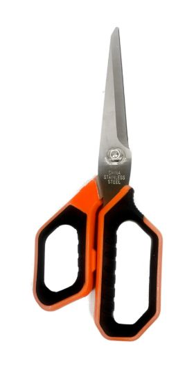 8-1/2&quot; heavy-duty scissors with orange/black rubberized grip handle, 3.5mm thick stainless-steel blades - Retail $11.99