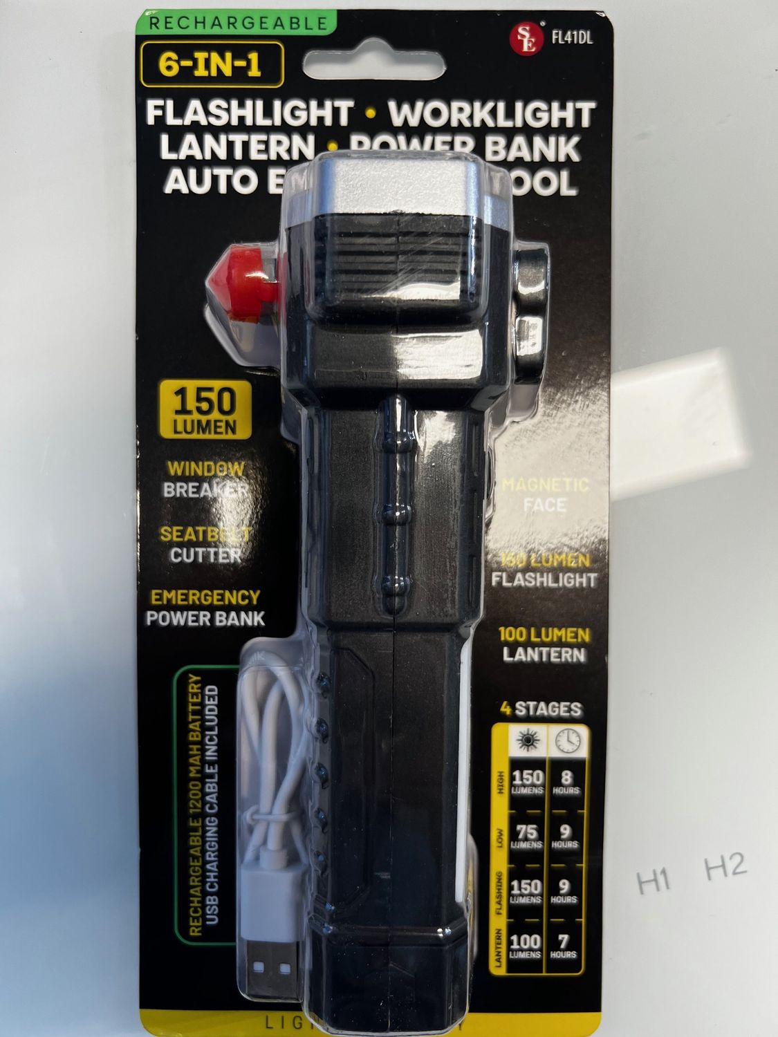 SE 6-in-1 Flashlight Work light Lantern Power Bank and Auto Emergency Tool - Retail $12.99
