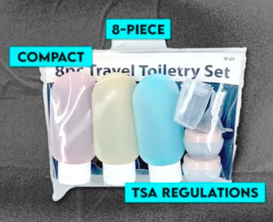 SE 8-Piece Travel Toiletry Set with TSA-Compliant Bottles, Cream Jars, and Accessories - Retail $9.99