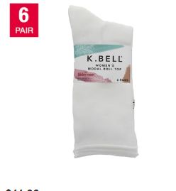 K. Bell Ladies&#39; Roll Top Sock, 6-pair-retail-$ 11.99