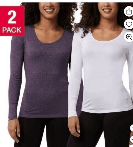 32 Degrees Women&#39;s Long Sleeve Scoop Neck Base Layer 2 Pack- Retail- $ 15.99