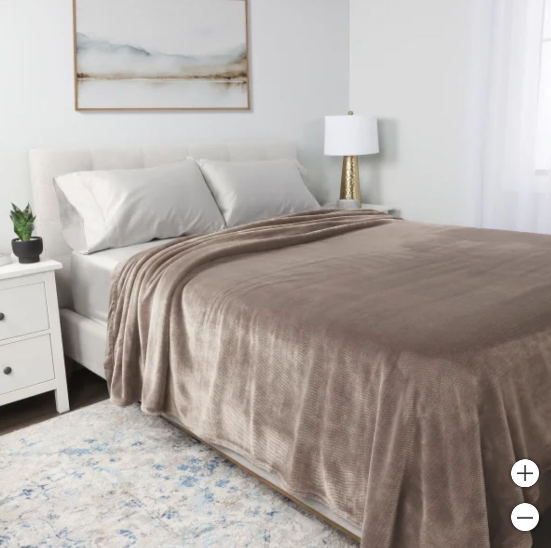 Kirkland Signature Plush Blanket - Retail $24.99, COLOR: Tan