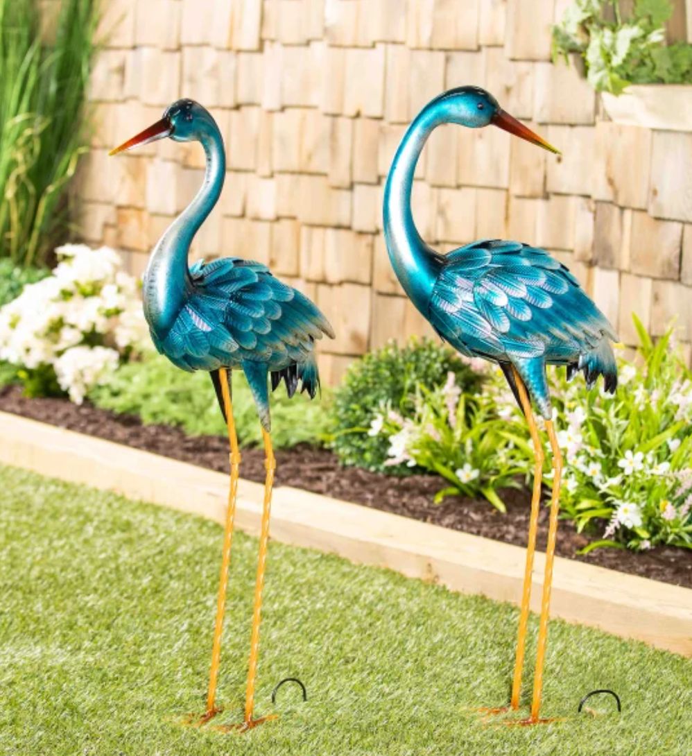 35” Blue Heron Statue Pair - Retail $39.99