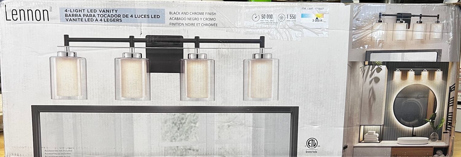 Lennon 4-Light Bathroom Vanity Fixture - Modern Clear Glass Shades - Retail $59.99