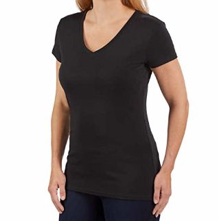 Kirkland Signature Women&#39;s V-Neck Short Sleeve Peruvian Pima Cotton T-Shirt (Medium, Black)-Retail-$ 9.99