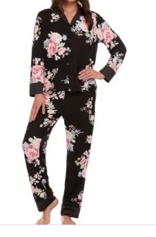 Flora Nikrooz FN Women&#39;s 2 Piece Super Soft Satin Trim Notch Collar Pajama Sleep Lounge Set-Retail-$ 22.99