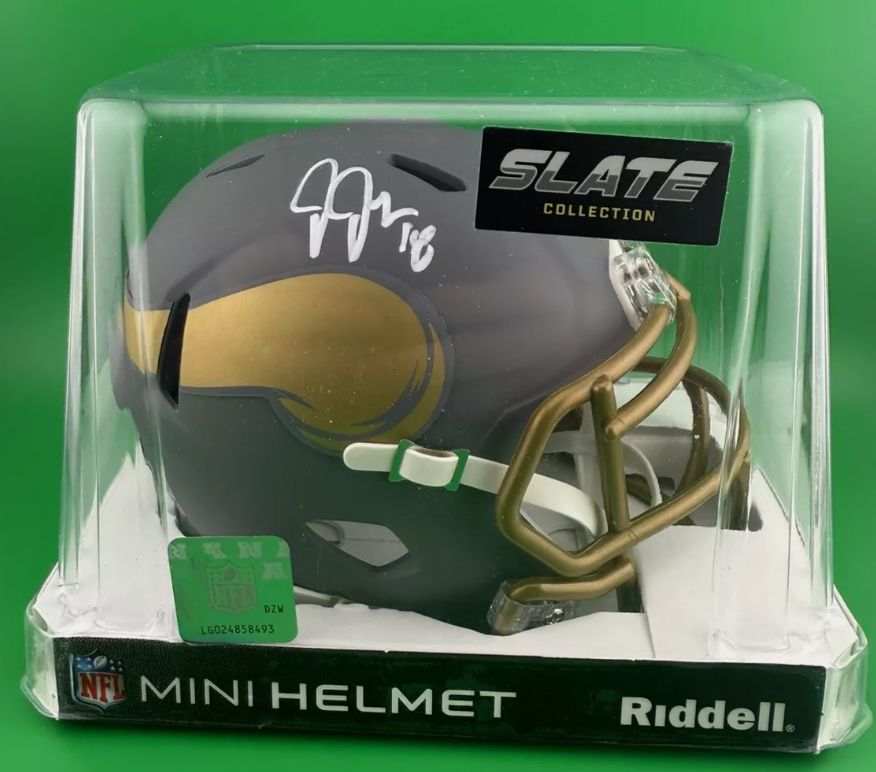 JUSTIN JEFFERSON SIGNED MINNESOTA VIKINGS SLATE SPEED MINI HELMET BECKETT