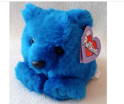 Puffkins Skylar 4&quot; Blue Bear Bean Plush-Retail-$ 8.99