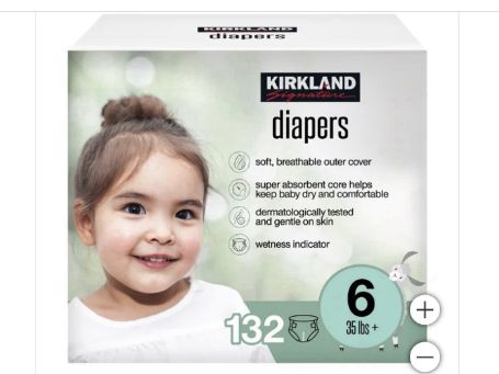 Kirkland Diapers 132 ct. Sz 6-Retail-$ 39.99