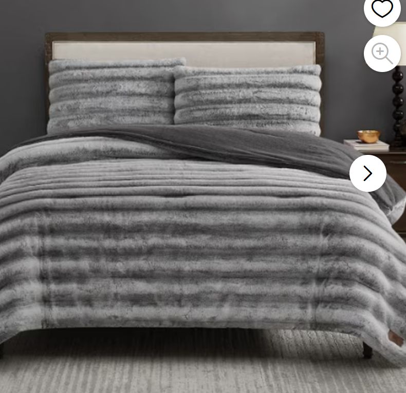 FRYE 2” Jacquard Channel, Faux Fur Comforter Set - Retail $59.99, COLOR: Gray