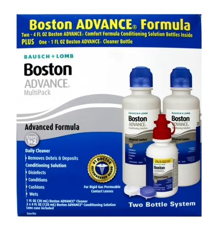 Baush &amp; Lomb Boston Advance Multi-Pack, Step 1&amp;2 Leanses Cleaner (2 X 4 fl oz Plus 1 fl oz Cleaner Bottle)-Retail-$ 29.99