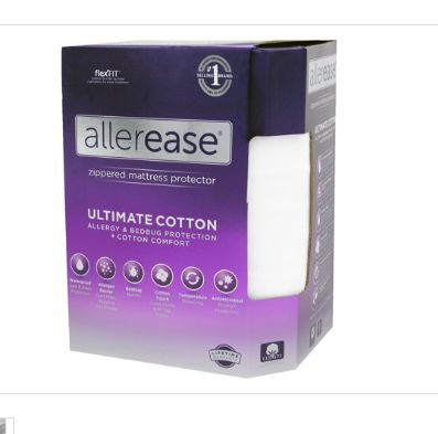 Allerease Queen Ultimate Cotton Waterproof Allergen and Bedbug Barrier Zippered Mattress Protector: Hypoallergenic Encasement-Retail- $ 29.99