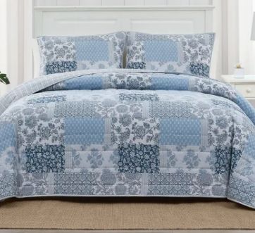 Caro Home 3 Piece Cotton Quilt Set, Mahika Patchwork, Reversible Queen-Retail- $ 49.99