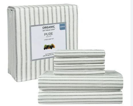 ORGANIC 300 Thread Count 6 Piece Bed Sheet Set - Retail $59.99