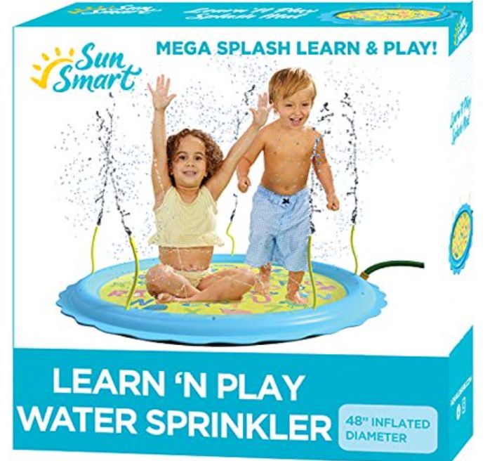 SunSmart Learn &#39;N Play Sprinkler Splash Mat - Helps Kids Learn Letters Colors and Writing - Inflatable Splash Mat with 24 Adjustable Spray