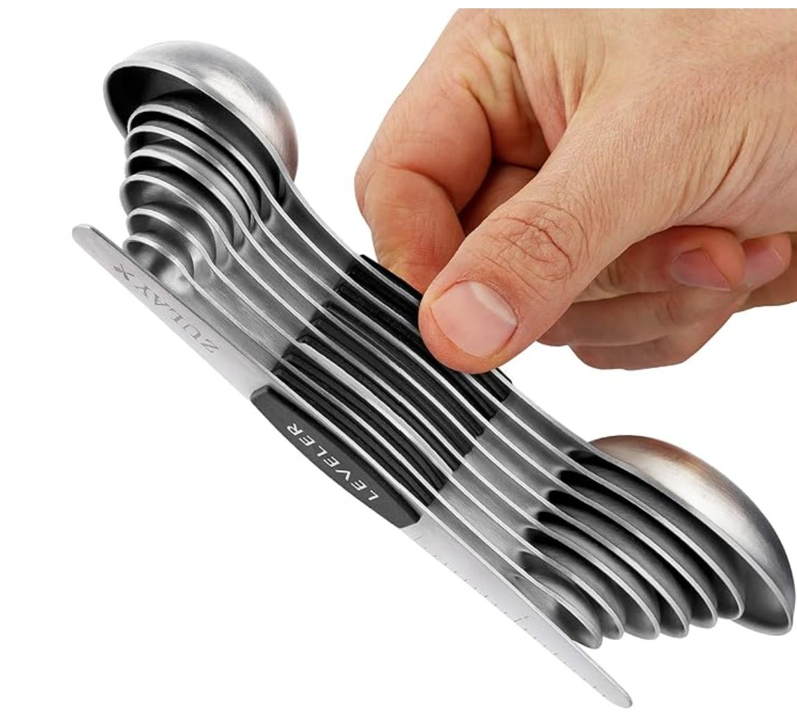 Stackable Magnetic Spoon Measuring Set - Magnetic Measuring Spoon Set of 8 with Leveler