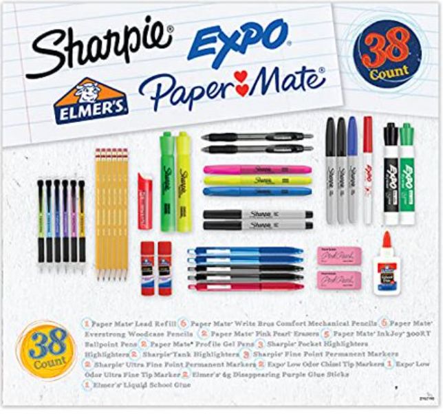 School Supplies Variety Pack Sharpie Expo Paper Mate Elmer’s Permanent Markers Mechanical Pencils Woodcase Pencils Ballpoint Pens Gel Pens