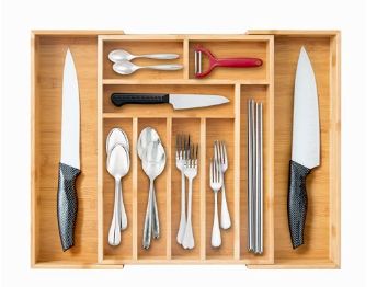 HOMESTEAD Nature Bamboo Silverware Organizer, and Cutlery Trays for Kitchen Drawer Divider &amp; Versatile i-Retail-$ 18.99
