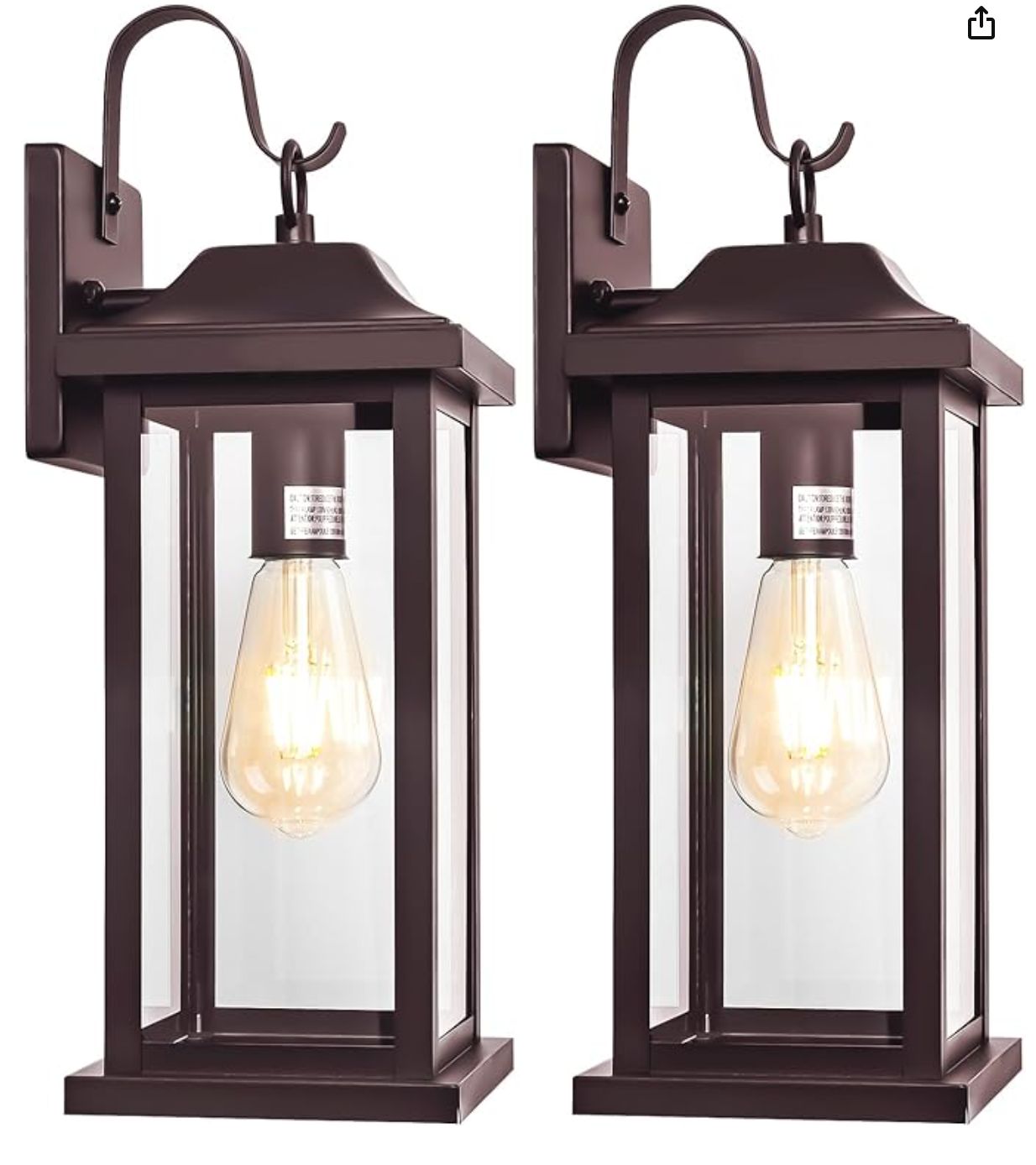 2-Pack 17 Inch Large Outdoor Light Fixtures, Exterior Matte Black Wall Sconces IP65 Waterproof Anti-Rust, Porch Lights with Clear Glass Outside Modern Wall Lanterns E26 Bulb Base - Retail $69.99