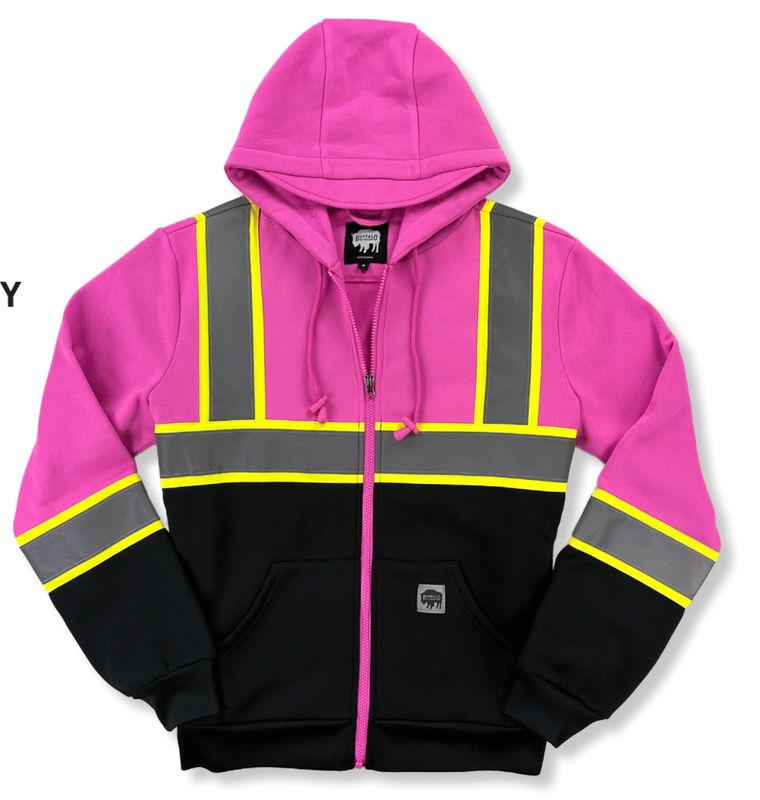 WOMEN’S PINK HI VIS SAFETY HOODED SWEATSHIRT