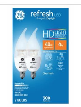 LED Bulb, General Purpose, 40 W Equivalent, E12 Lamp Base, Dimmable, Clear, Daylight Light-Retail-$ 14.69
