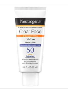 Clear Face Liquid Lotion Sunscreen for Acne-Prone Skin, Broad Spectrum SPF 50 UVA/UVB Protection, Fragrance &amp; Oxybenzone-Retail-$ 12.19