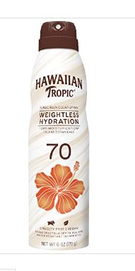 Hawaiian Tropic Weightless Hydration Clear Spray Sunscreen SPF 70 6oz | Hawaiian Tropic Sunscreen SPF 70 Sunblock Oxybenzone Free Sunscreen Spray-Retail-$ 15.99