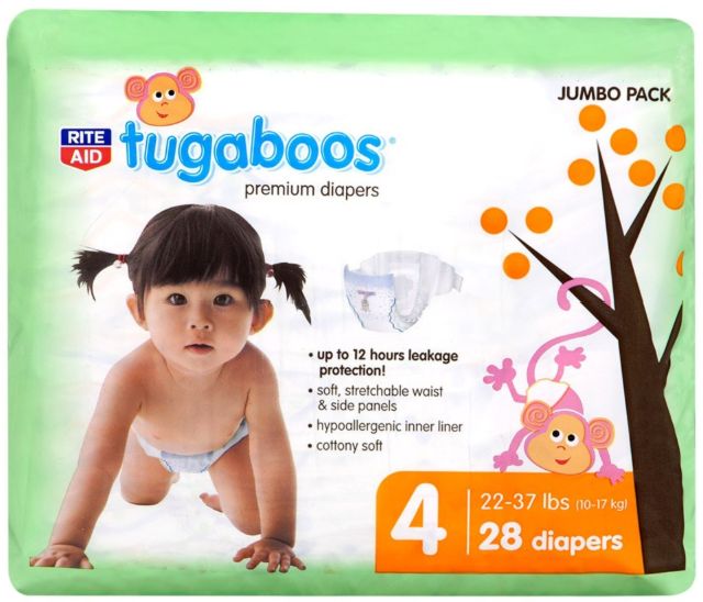 Rite Aid Tugaboos Diapers, Premium, Size 4 - 28 Ct
