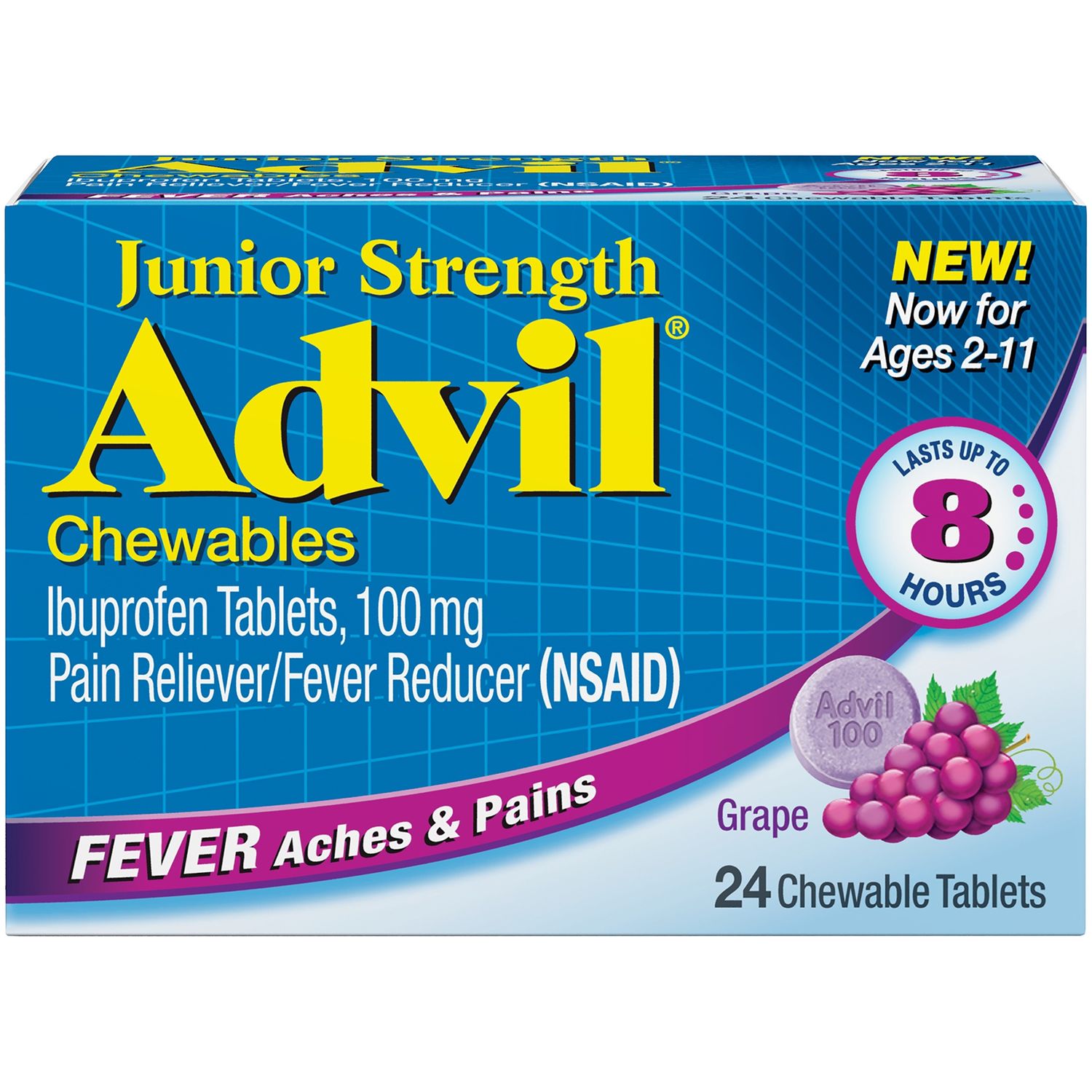 Children&#39;s Advil Junior Strength Ibuprofen 100 MG Chewable Tablets, Grape, 24 CT