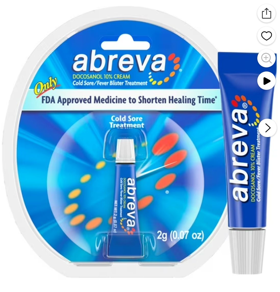 Abreva Docosanol 10% Cream Cold Sore/Fever Blister Treatment Tube - 0.07oz - Retail $19.99