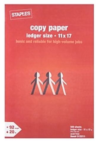 Staples 11&quot; X 17&quot; Copy Paper, 20 Lbs., 92 Brightness, 500 Sheets/Ream (190450) - Retail $16.79