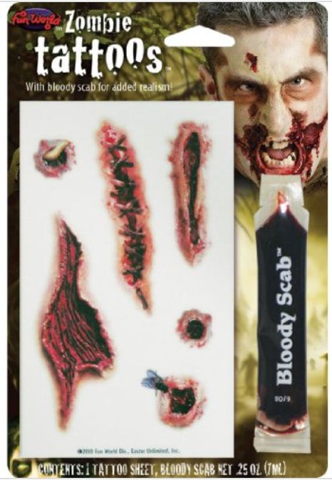 Fun World Unisex-Adult&#39;s Bloody Zombie Tattoos, Multi, Standard