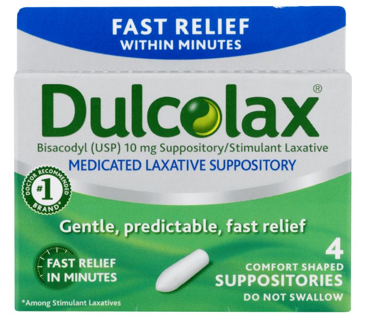Dulcolax Medicated Stimulant Laxative Suppositories, 4 CT Retail $5.99